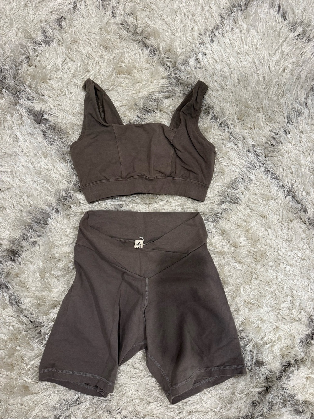 Small Brown Women's Yoga Set Scoop Sports Bra and High-Waist Biker Shorts